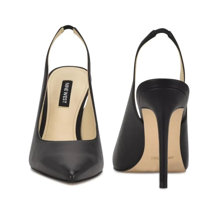 Nine West Heels Women Feather Pointy Toe Slingback Pumps Black Leather Nine West Heels Women Feather Pointy Toe Slingback Pumps Black Leather