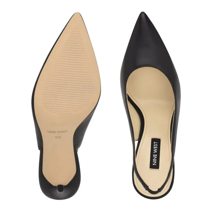 Nine West Heels Women Feather Pointy Toe Slingback Pumps Black Leather Nine West Heels Women Feather Pointy Toe Slingback Pumps Black Leather