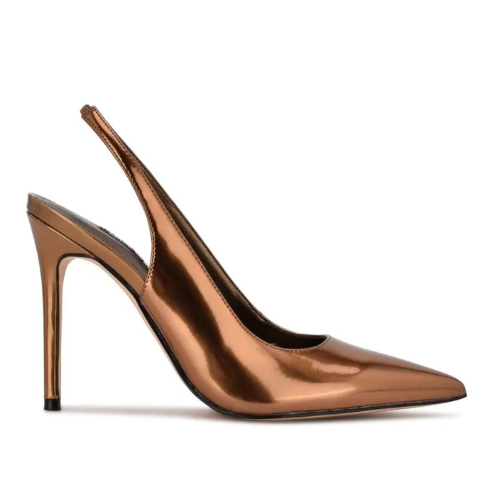 Nine West Heels Women Feather Pointy Toe Slingback Pumps Bronze