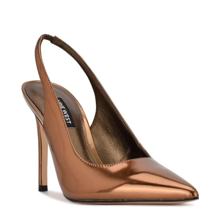 Nine West Heels Women Feather Pointy Toe Slingback Pumps Bronze Nine West Heels Women Feather Pointy Toe Slingback Pumps Bronze