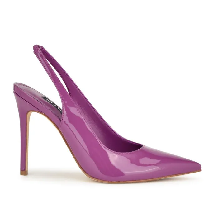 Nine West Heels Women Feather Pointy Toe Slingback Pumps Fuschia Patent