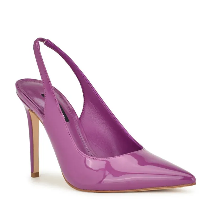 Nine West Heels Women Feather Pointy Toe Slingback Pumps Fuschia Patent