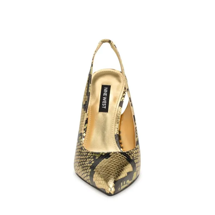Nine West Heels Women Feather Pointy Toe Slingback Pumps Gold Snake