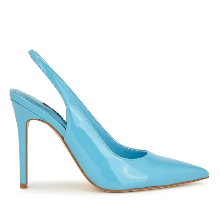 Nine West Heels Women Feather Pointy Toe Slingback Pumps Light Blue Patent