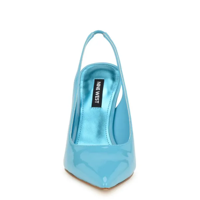 Nine West Heels Women Feather Pointy Toe Slingback Pumps Light Blue Patent