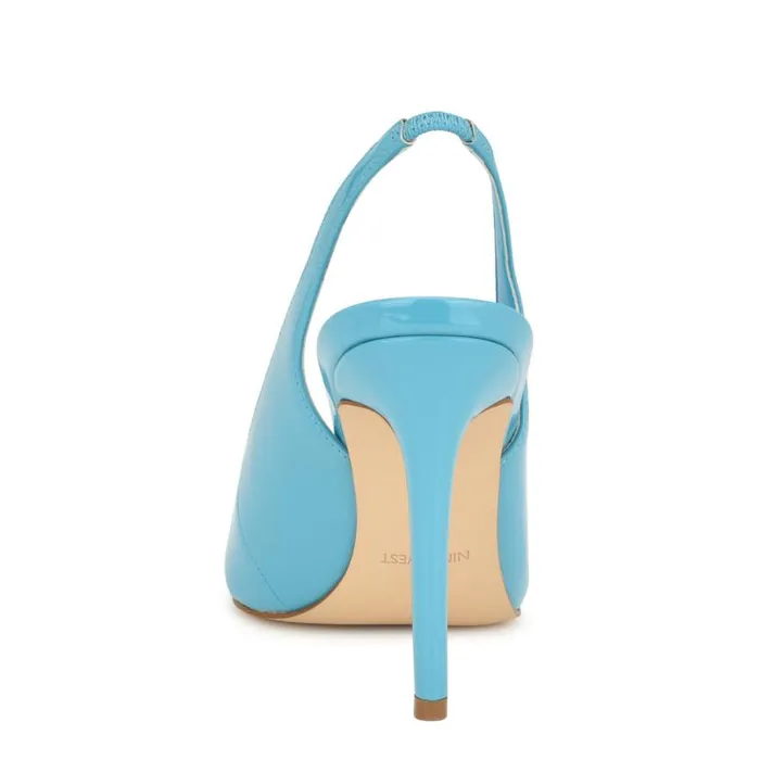 Nine West Heels Women Feather Pointy Toe Slingback Pumps Light Blue Patent