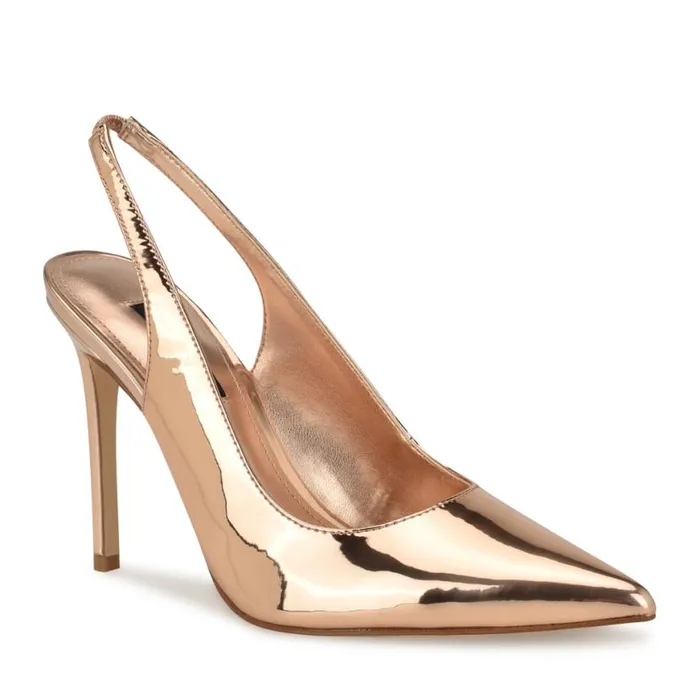 Nine West Heels Women Feather Pointy Toe Slingback Pumps Rose Gold