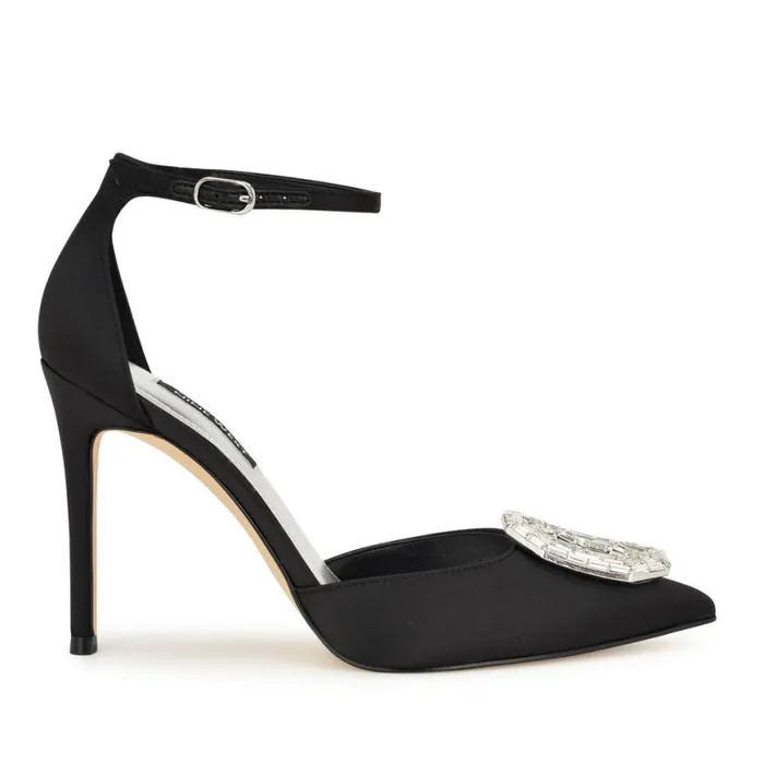 Nine West Heels Women Felishe Pointy Toe Ankle Strap Pumps Blackblack