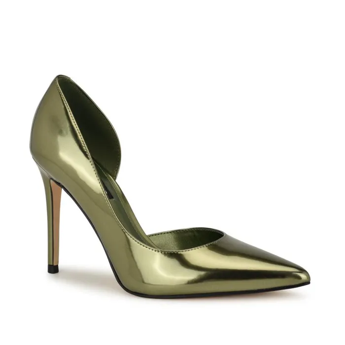 Nine West Heels Women Folowe D039Orsay Pointy Toe Pumps Green Mirror Patent