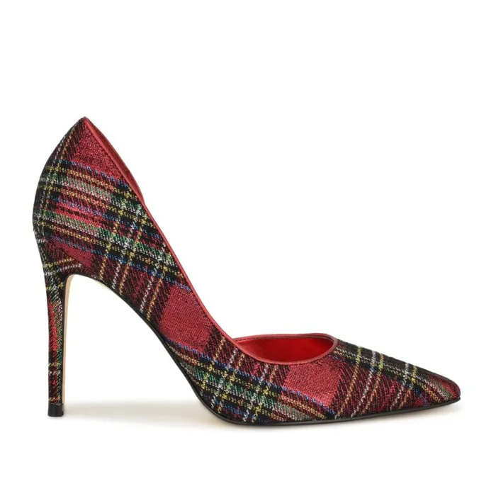Nine West Heels Women Folowe D039Orsay Pointy Toe Pumps Red Plaid