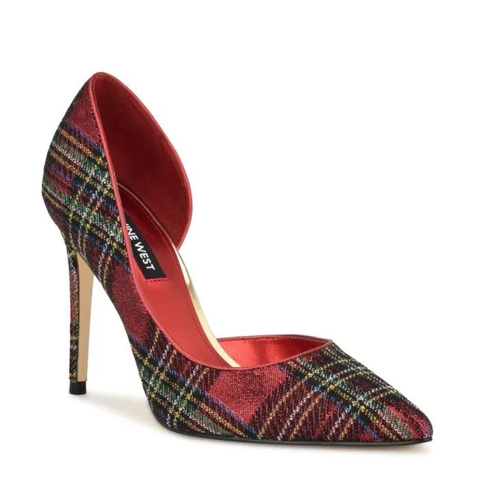 Nine West Heels Women Folowe D039Orsay Pointy Toe Pumps Red Plaid Nine West Heels Women Folowe D039Orsay Pointy Toe Pumps Red Plaid