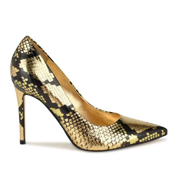 Nine West Heels Women Fresh Pointy Toe Pumps Gold Snake
