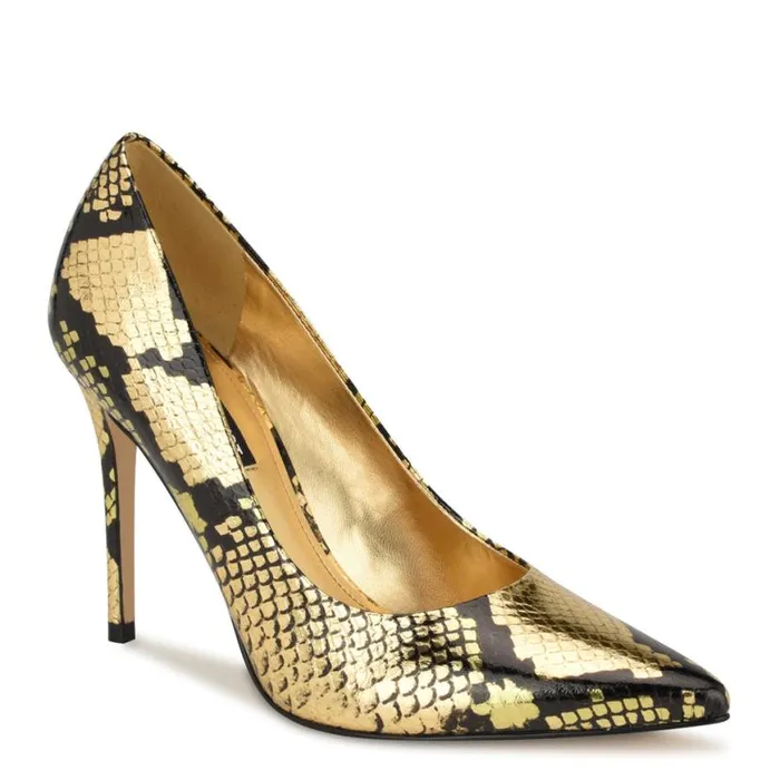 Nine West Heels Women Fresh Pointy Toe Pumps Gold Snake