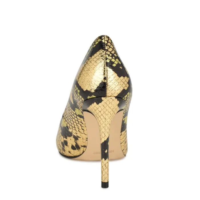 Nine West Heels Women Fresh Pointy Toe Pumps Gold Snake