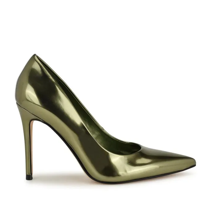 Nine West Heels Women Fresh Pointy Toe Pumps Green Mirror Patent
