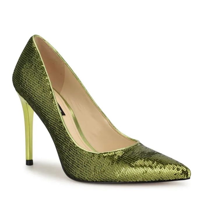 Nine West Heels Women Fresh Pointy Toe Pumps Green Sequin Nine West Heels Women Fresh Pointy Toe Pumps Green Sequin