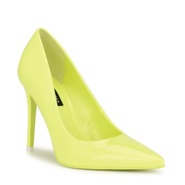 Nine West Heels Women Fresh Pointy Toe Pumps Neon Yellow Patent
