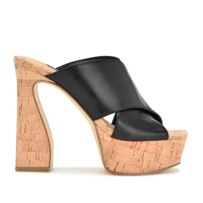 Nine West Heels Women Girlz Platform Sandals Black Natural