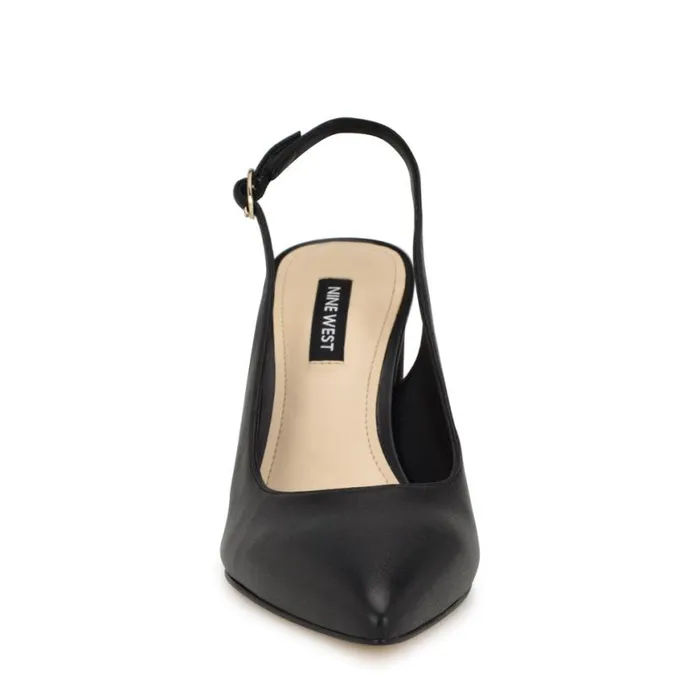Nine West Heels Women Gompell Block Heel Slingback Pumps Black Leather