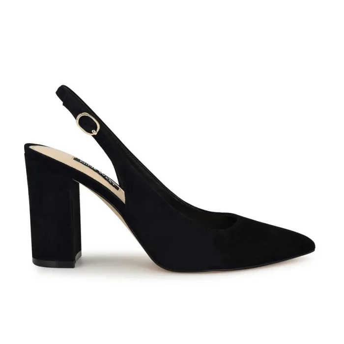Nine West Heels Women Gompell Block Heel Slingback Pumps Black Suede
