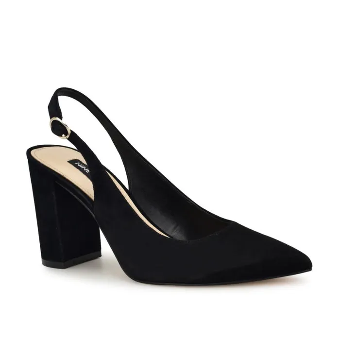 Nine West Heels Women Gompell Block Heel Slingback Pumps Black Suede Nine West Heels Women Gompell Block Heel Slingback Pumps Black Suede