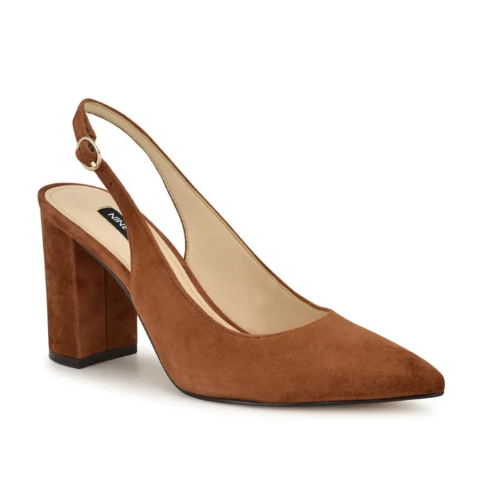 Nine West Heels Women Gompell Block Heel Slingback Pumps Brown Suede Nine West Heels Women Gompell Block Heel Slingback Pumps Brown Suede