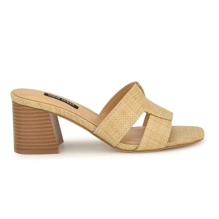 Nine West Heels Women Griselda Block Heel Sandals Light Natural Raffia