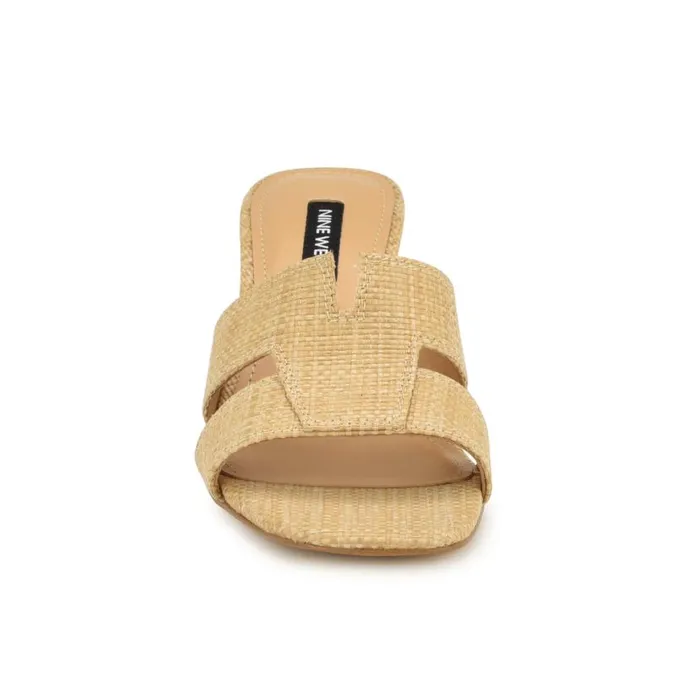 Nine West Heels Women Griselda Block Heel Sandals Light Natural Raffia
