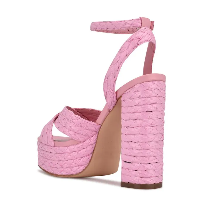 Nine West Heels Women Hadyn Platform Sandals New Pink Raffia