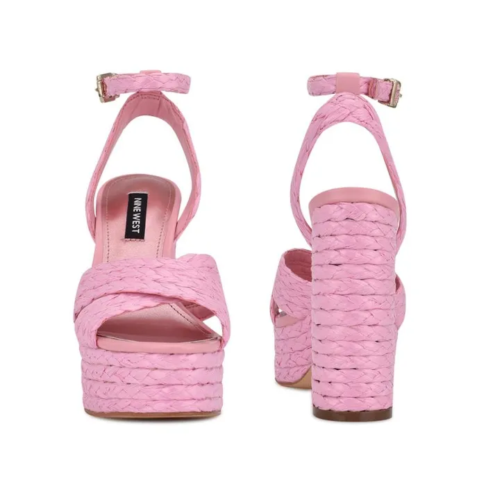 Nine West Heels Women Hadyn Platform Sandals New Pink Raffia