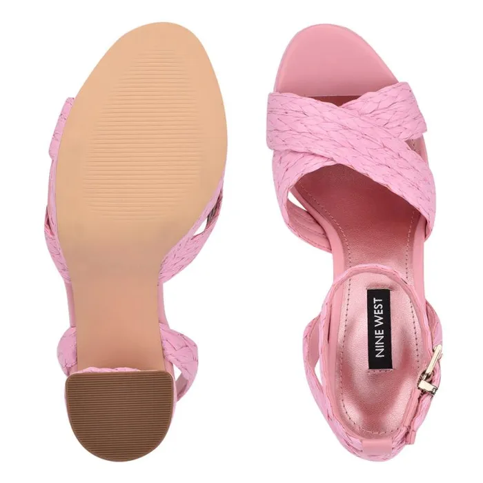 Nine West Heels Women Hadyn Platform Sandals New Pink Raffia