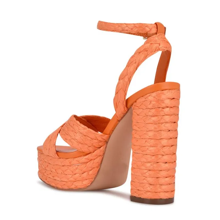 Nine West Heels Women Hadyn Platform Sandals Vivid Orange Raffia Nine West Heels Women Hadyn Platform Sandals Vivid Orange Raffia