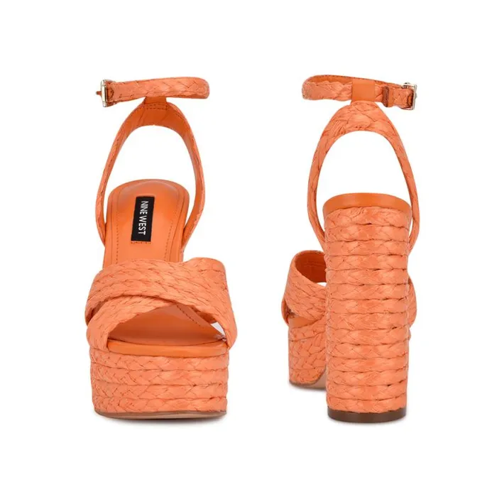 Nine West Heels Women Hadyn Platform Sandals Vivid Orange Raffia Nine West Heels Women Hadyn Platform Sandals Vivid Orange Raffia