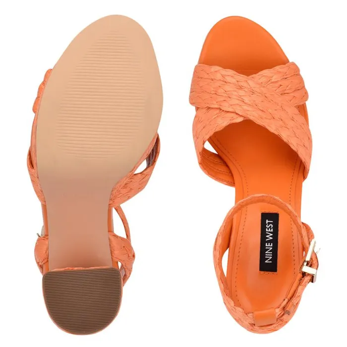 Nine West Heels Women Hadyn Platform Sandals Vivid Orange Raffia Nine West Heels Women Hadyn Platform Sandals Vivid Orange Raffia