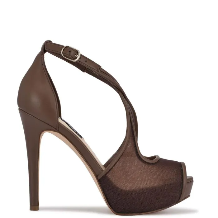Nine West Heels Women Hanya Peep Toe Platform Pumps Medium Brown