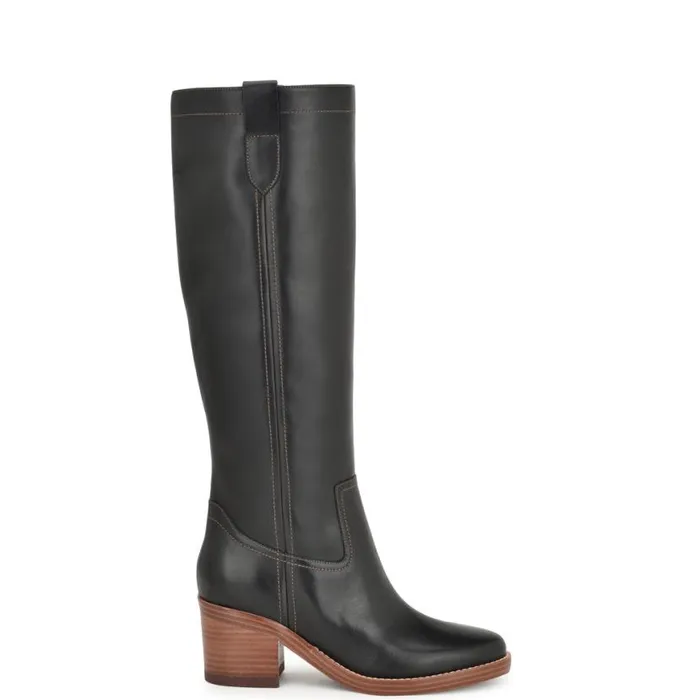 Nine West Heels Women Hecee Block Heel Tailored Boots Black Leather
