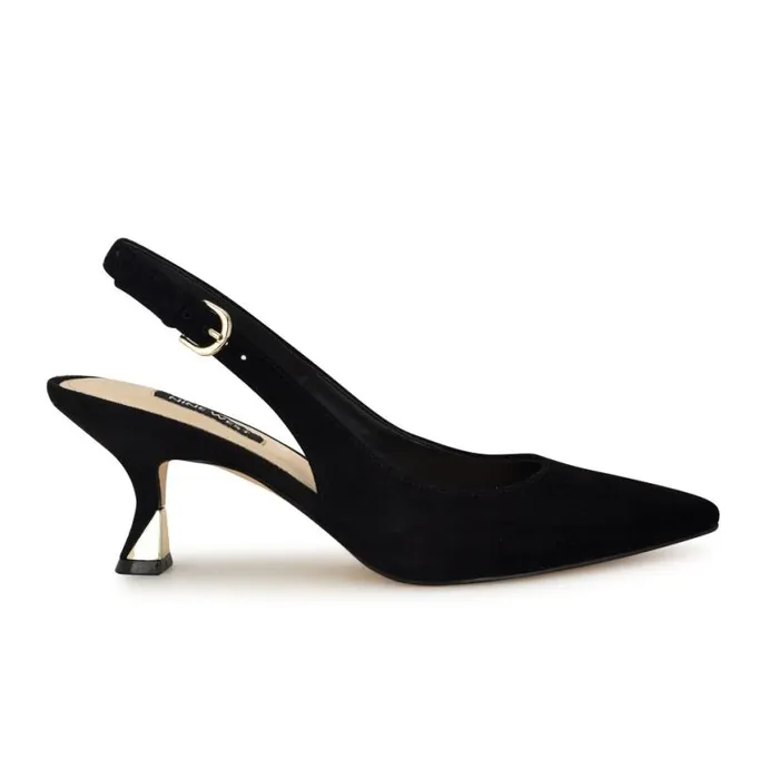 Nine West Heels Women Jannit Pointy Toe Slingback Pumps Black Suede
