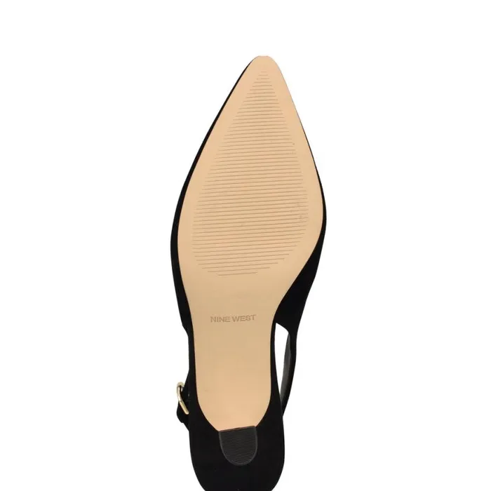 Nine West Heels Women Jannit Pointy Toe Slingback Pumps Black Suede