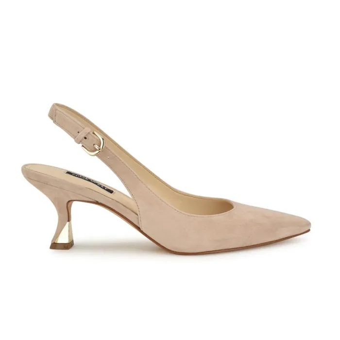 Nine West Heels Women Jannit Pointy Toe Slingback Pumps Natural Suede