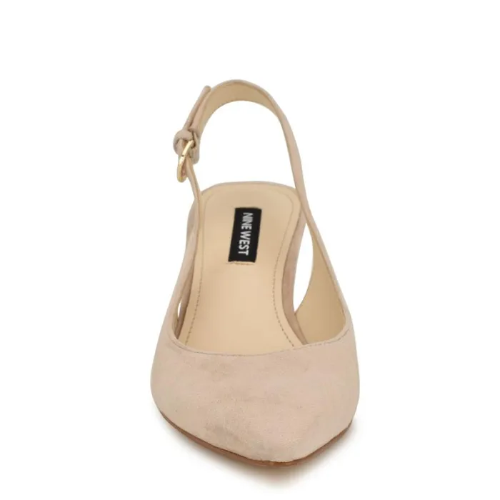 Nine West Heels Women Jannit Pointy Toe Slingback Pumps Natural Suede