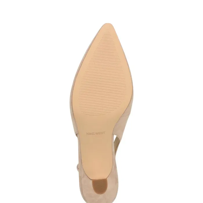 Nine West Heels Women Jannit Pointy Toe Slingback Pumps Natural Suede