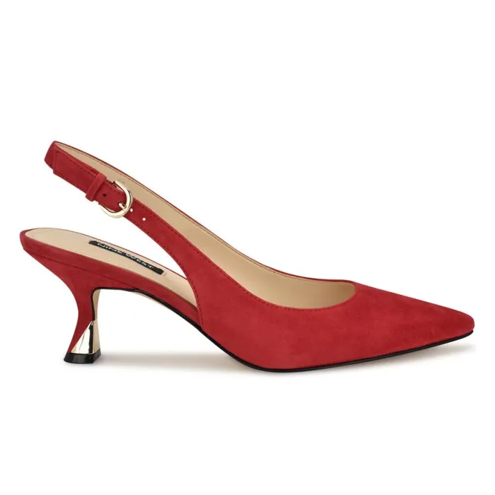 Nine West Heels Women Jannit Pointy Toe Slingback Pumps Red Suede