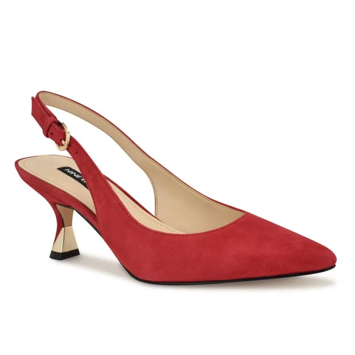 Nine West Heels Women Jannit Pointy Toe Slingback Pumps Red Suede Nine West Heels Women Jannit Pointy Toe Slingback Pumps Red Suede