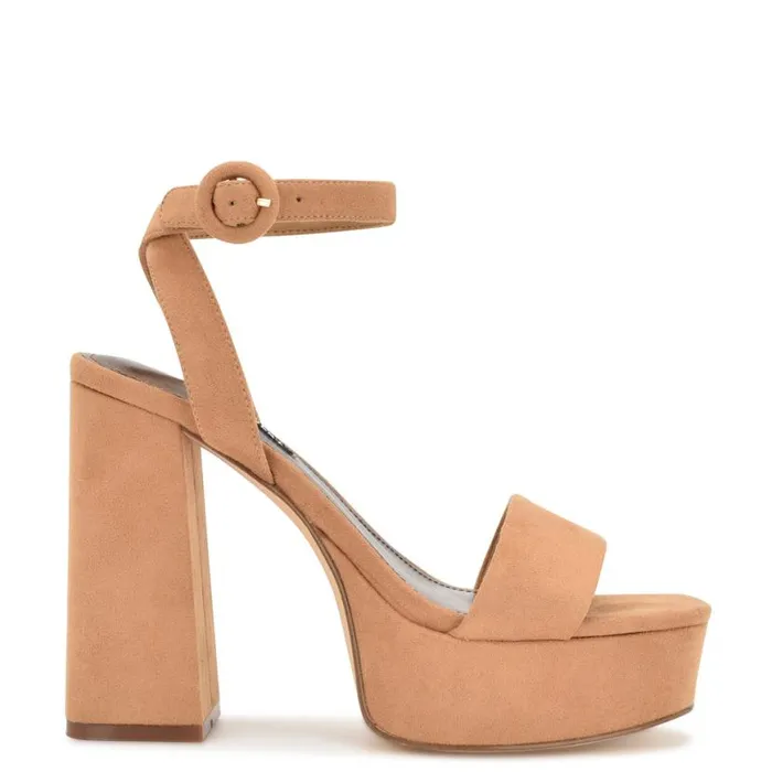 Nine West Heels Women Jans Platform Sandals Cognac Suede