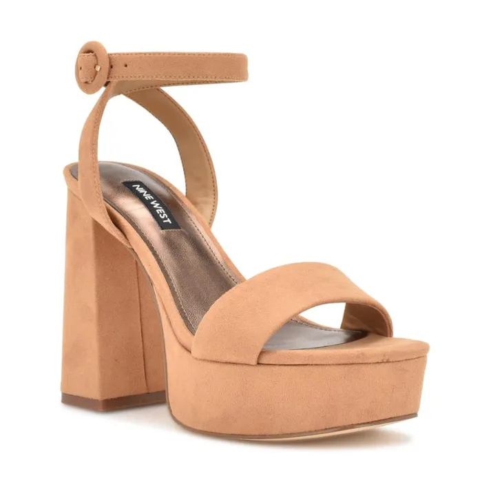 Nine West Heels Women Jans Platform Sandals Cognac Suede