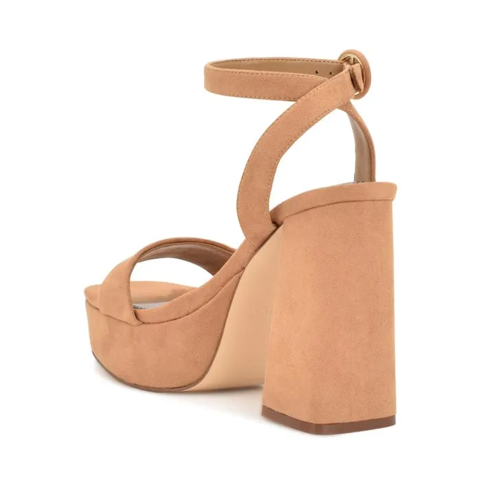 Nine West Heels Women Jans Platform Sandals Cognac Suede