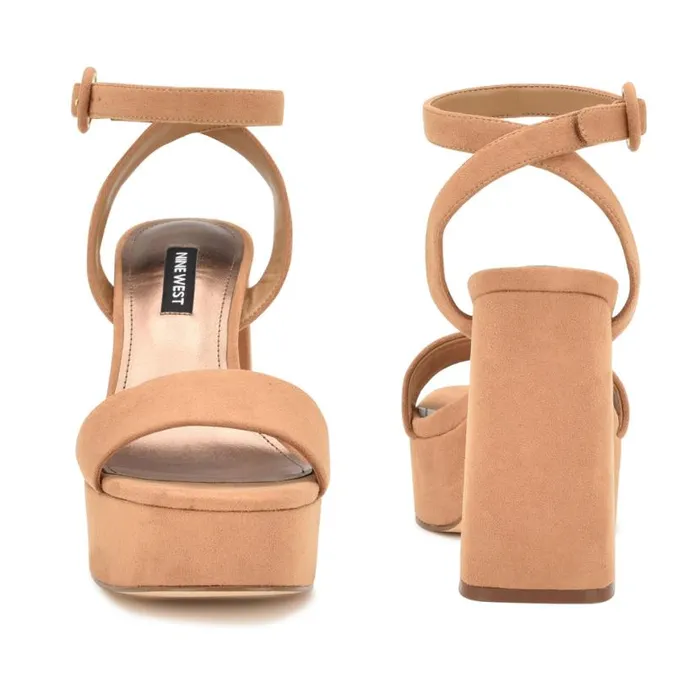 Nine West Heels Women Jans Platform Sandals Cognac Suede