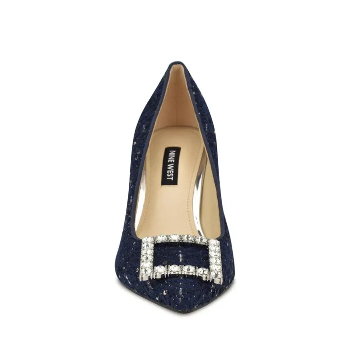Nine West Heels Women Jaquee Embellished Dress Pumps Dark Blue Tweed