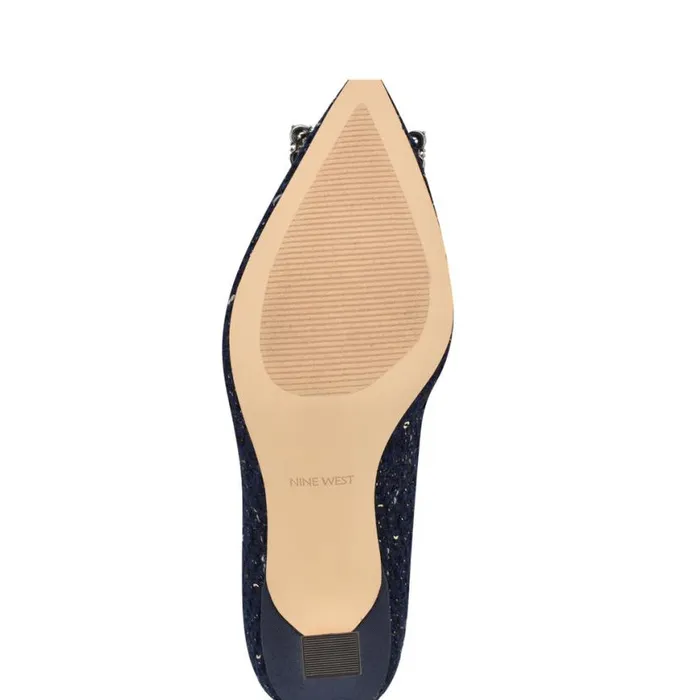 Nine West Heels Women Jaquee Embellished Dress Pumps Dark Blue Tweed