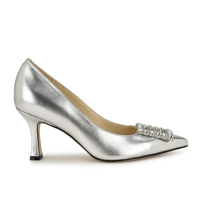 Nine West Heels Women Jaquee Embellished Dress Pumps Silver